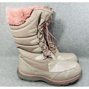 Lands' End Snow Boot Girls 5 M Pink Snowflake ThermoLite Winter Shimmer Faux Fur